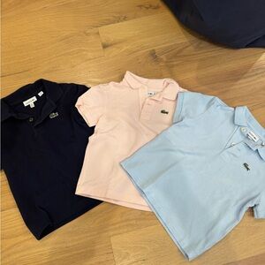 Lacoste Pink Polo Shirt with Blue Collar